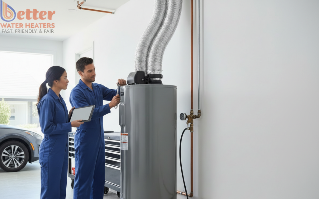 A professional installation of a heat pump water heater eligible for HEEHRA rebates Bay Area