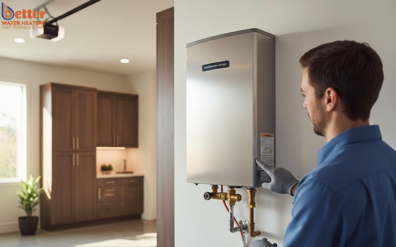 Professional technician inspecting noisy water heater sounds in a modern home