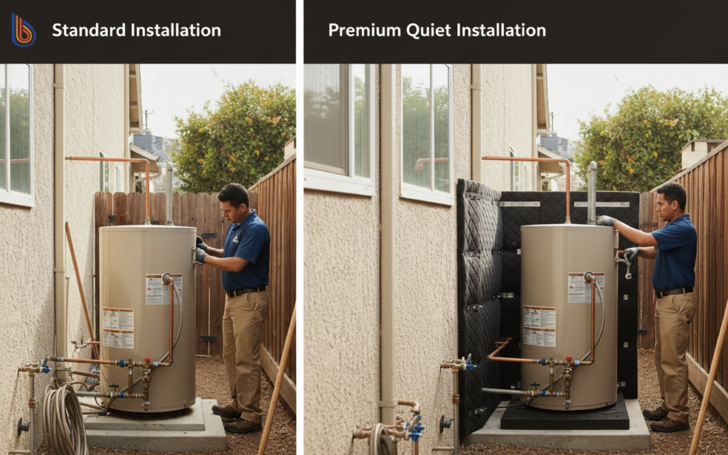 Comparison of heat pump noise ordinances compliant installation vs standard
