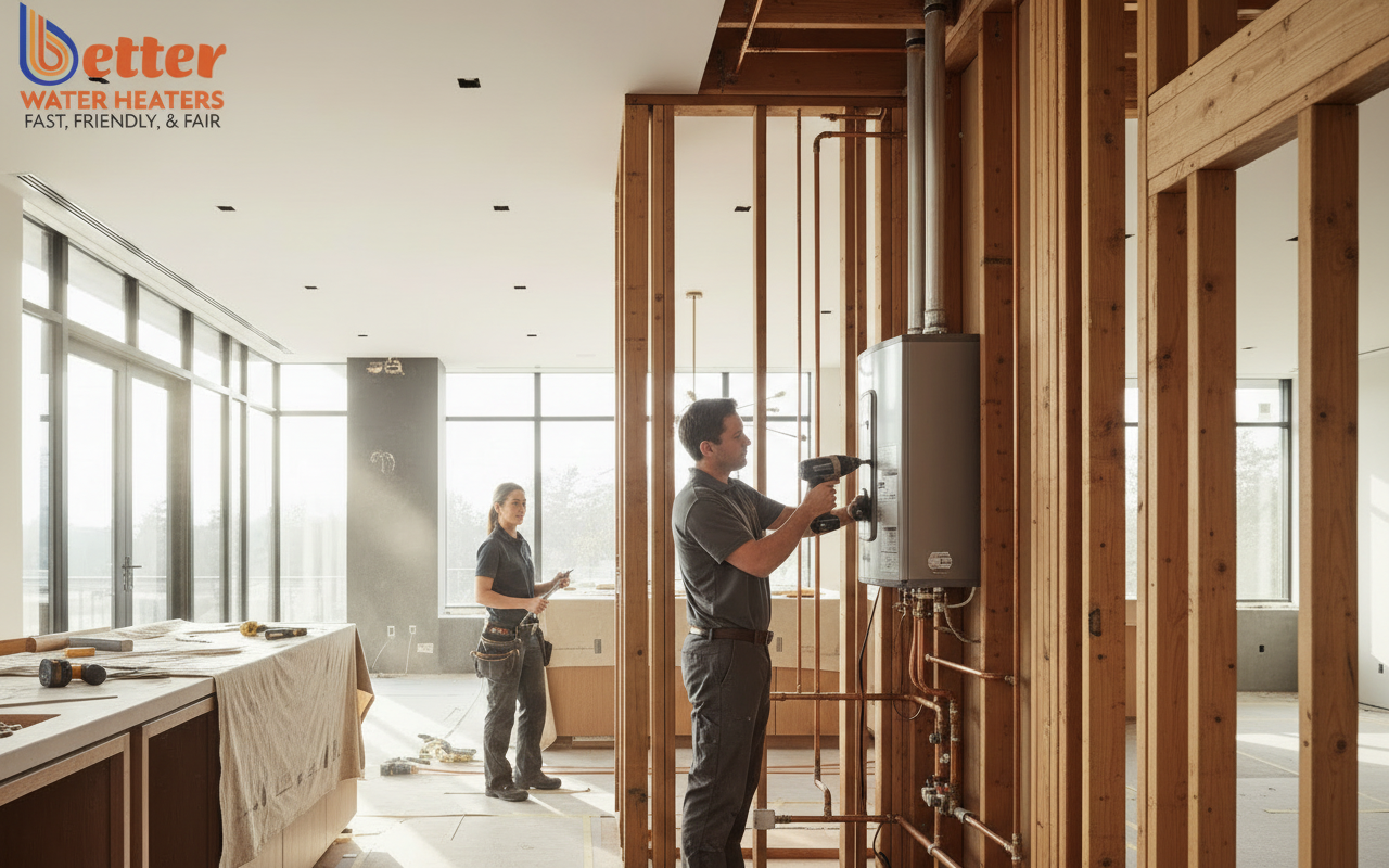 Professional installation of a kitchen remodel water heater in a luxury Bay Area home