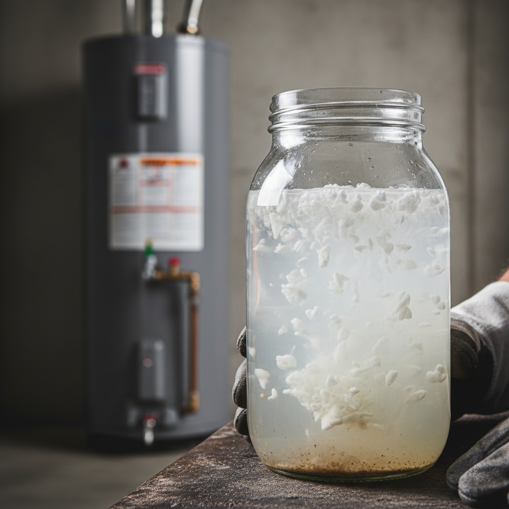 Visual example of sediment in water heater tank collected during a flush