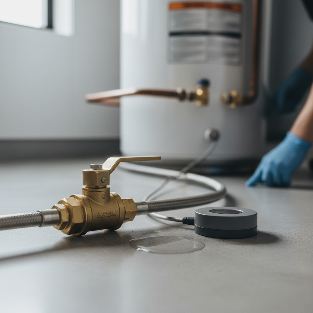 Professional water heater leak detection system with automatic shut-off valve