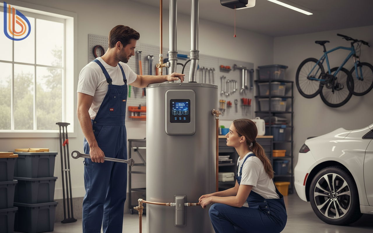 A modern heat pump water heater showing Energy Star 3.0 compliance for stacking water heater rebates