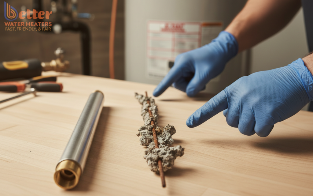 Comparison of new vs corroded water heater anode rod replacement