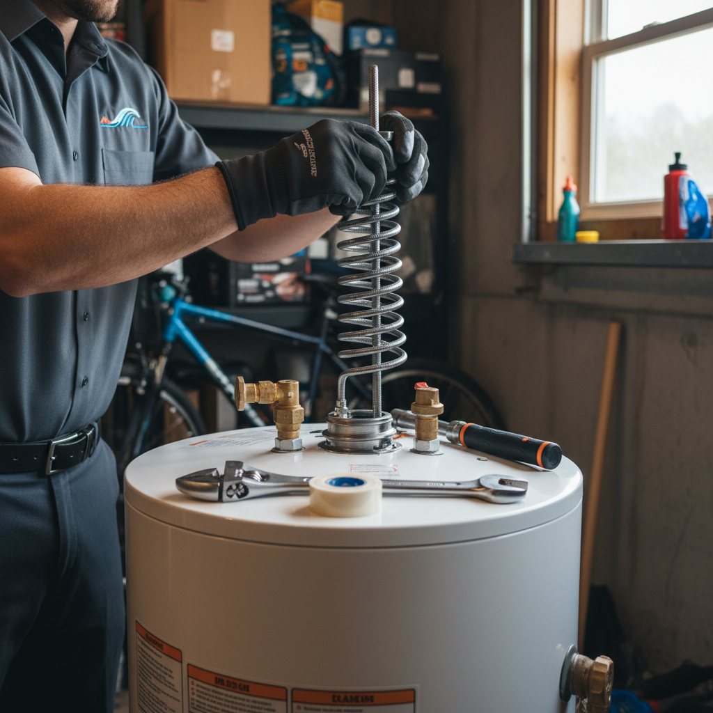 Professional water heater anode rod replacement service in a Bay Area home