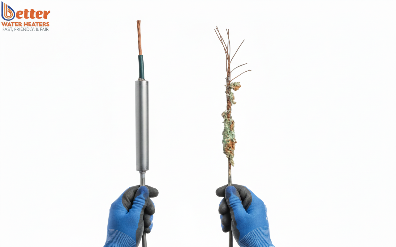 Comparison of new and depleted rod for water heater anode rod replacement