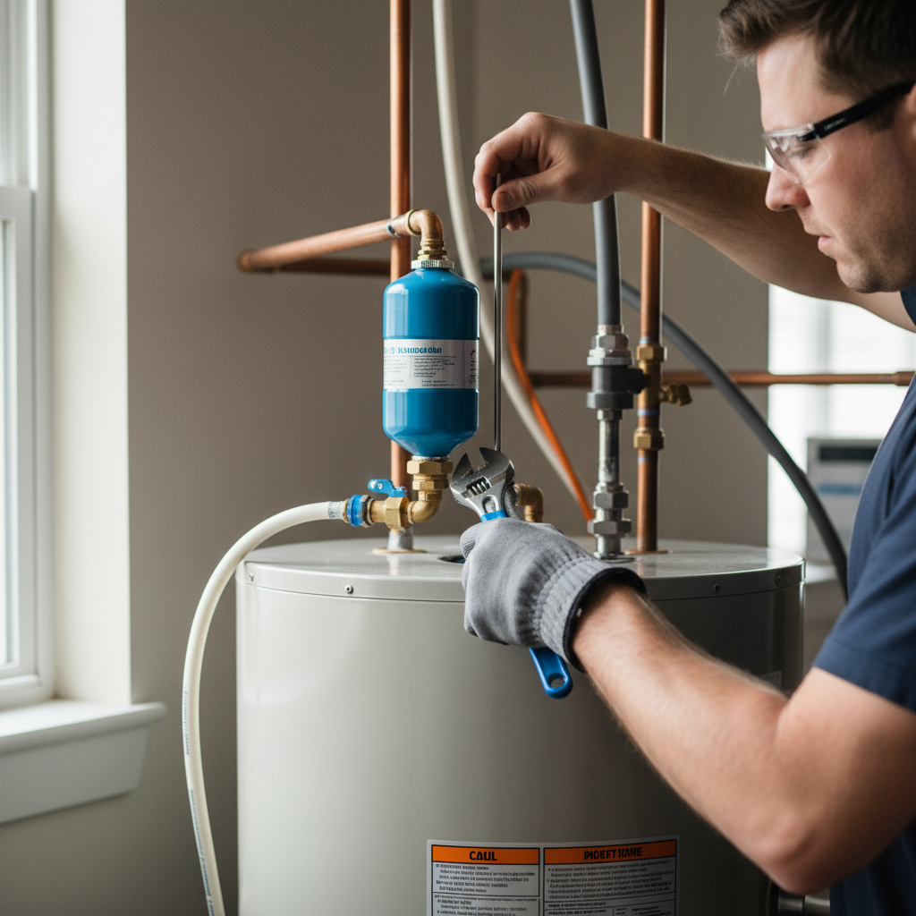 Professional thermal expansion tank installation in a modern Bay Area home
