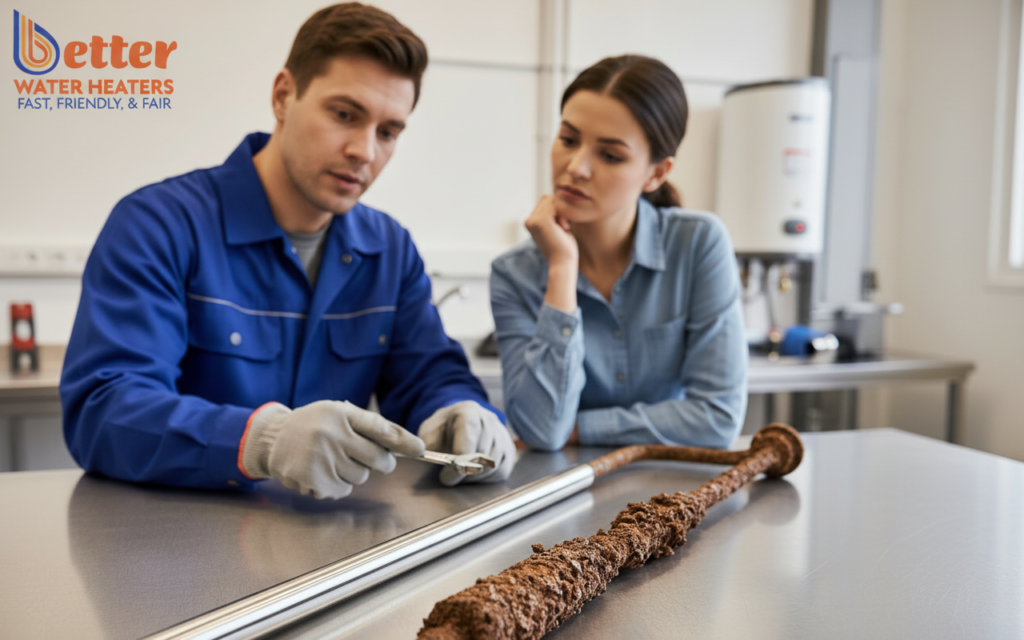 Comparison of new vs corroded sacrificial anode rod to prevent water heater premature failure