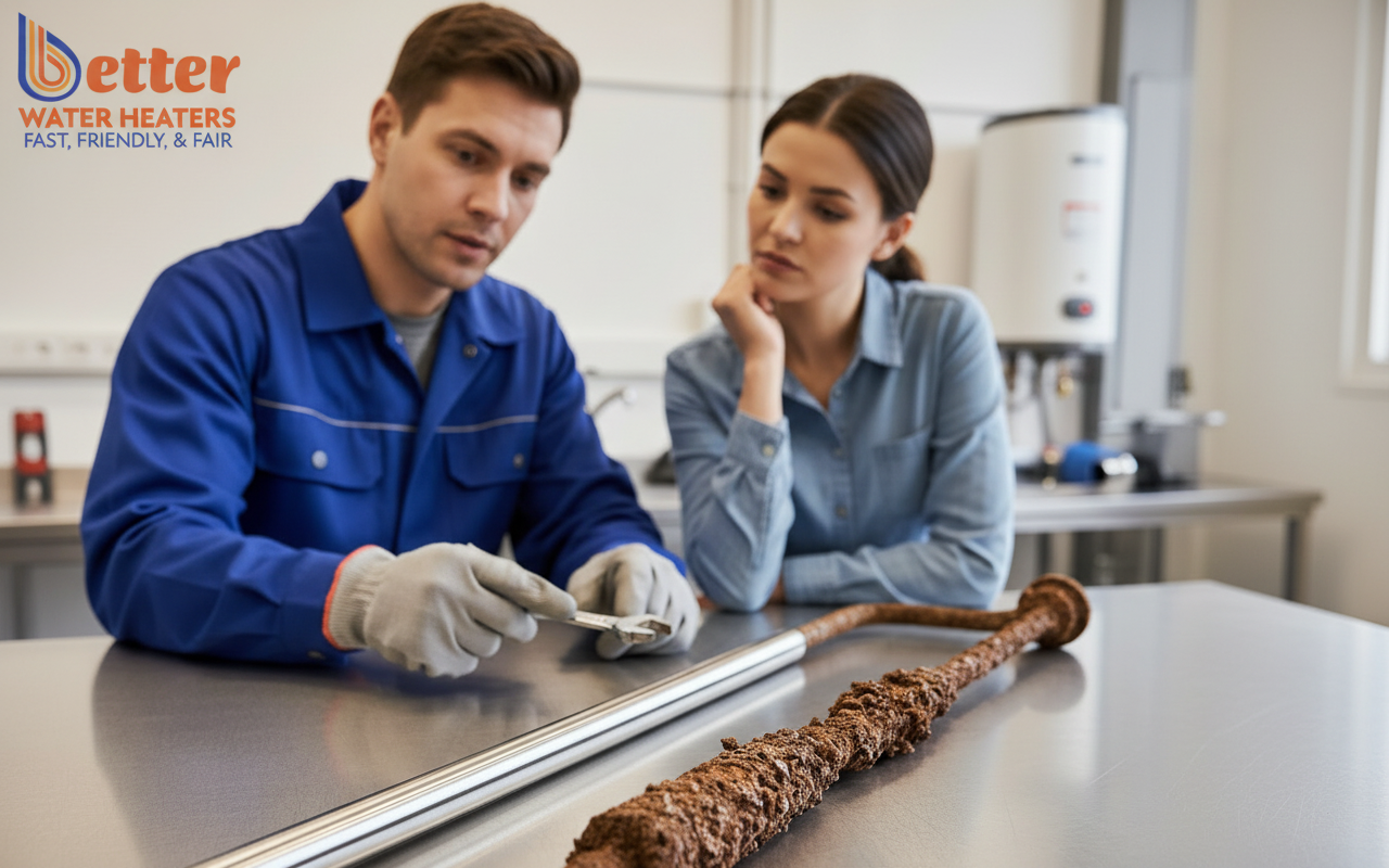 Comparison of new vs corroded sacrificial anode rod to prevent water heater premature failure