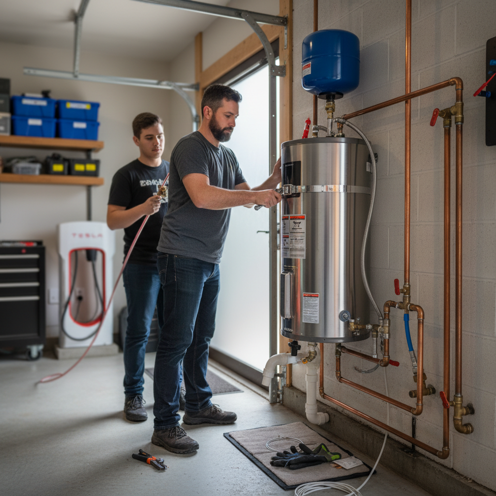 Professional water heater installation in Bay Area featuring expansion tank to prevent leaking water heater signs