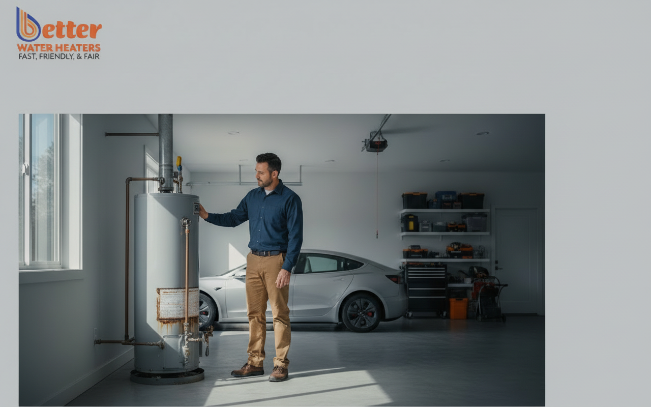 Plumber inspecting an old unit before the 2027 gas water heater ban in a Bay Area home