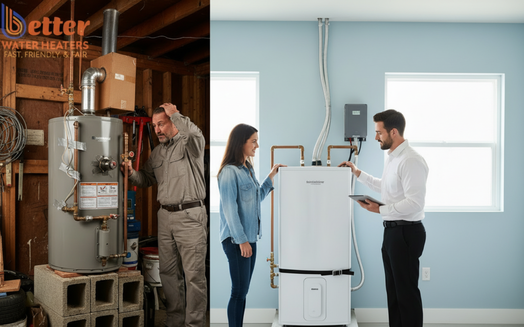 Comparison of illegal ADU water heater vs code compliant installation in San Mateo