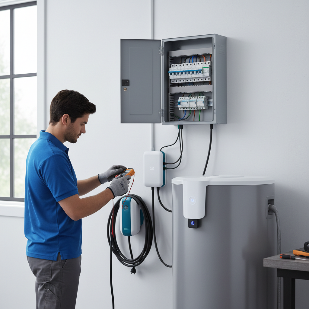 Infographic showing load shedding for water heaters and EV chargers on a 100-amp panel