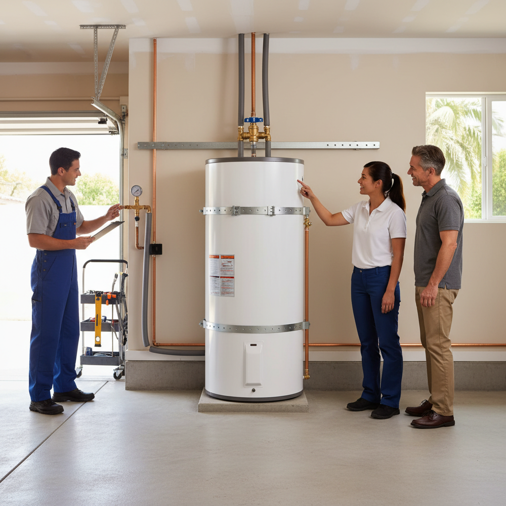 Correctly installed heat pump water heater in Berkeley with required safety components