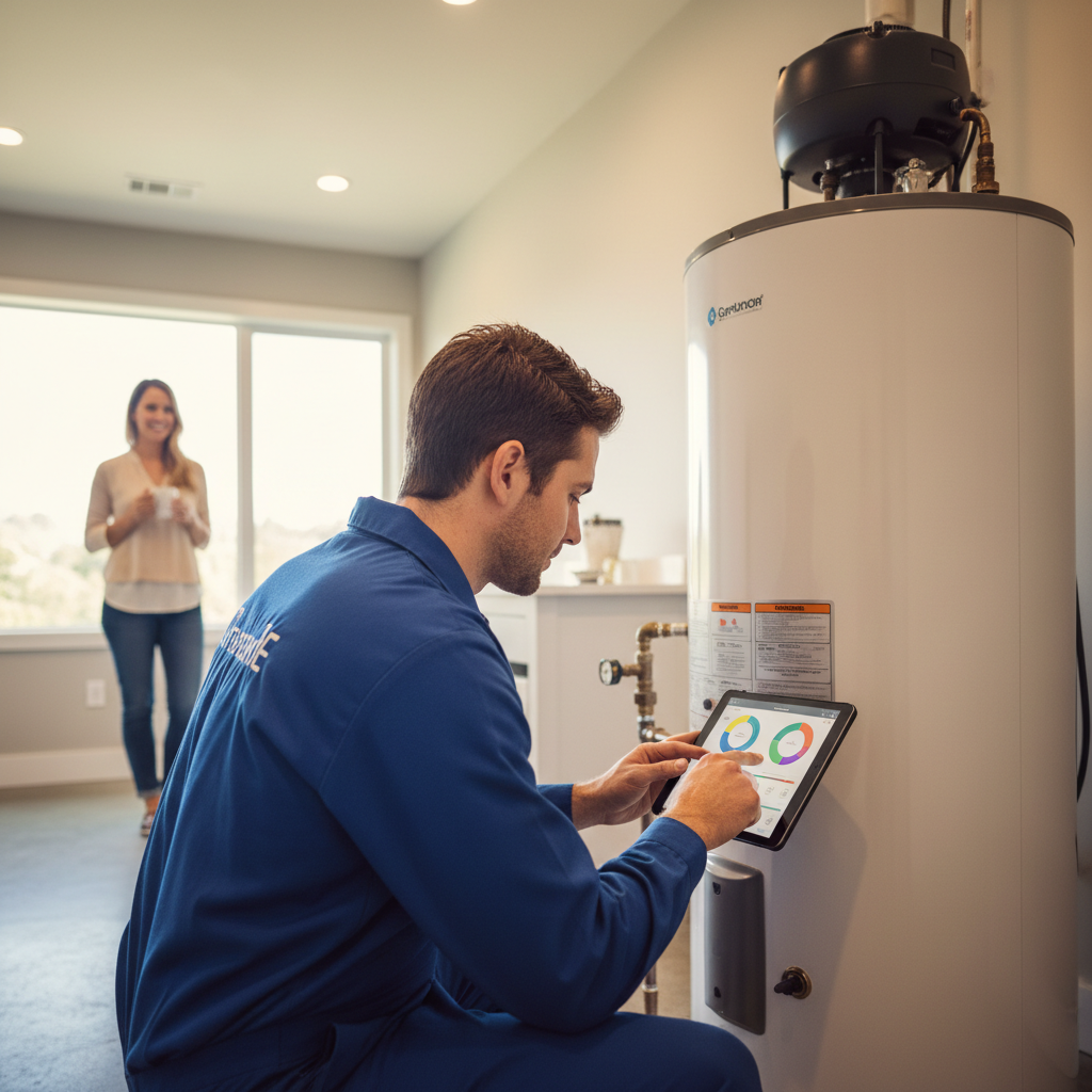 Technician fixing heat pump calibration errors in a Bay Area home