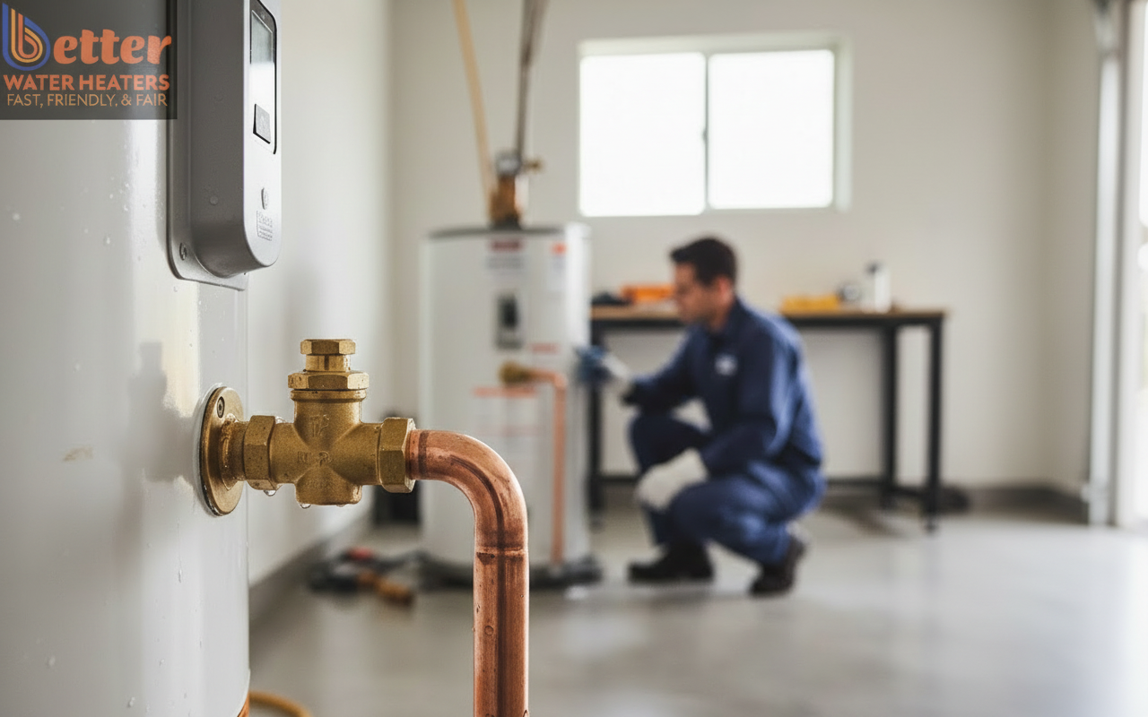 Close-up of a water heater T&P valve for high water bill troubleshooting