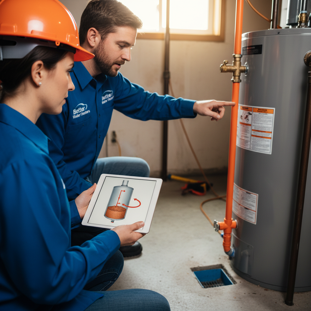 Infographic showing internal water heater leak siphoning to sewer