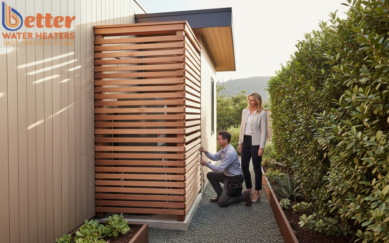 Custom sound enclosure for HOA water heater compliance in Marin County