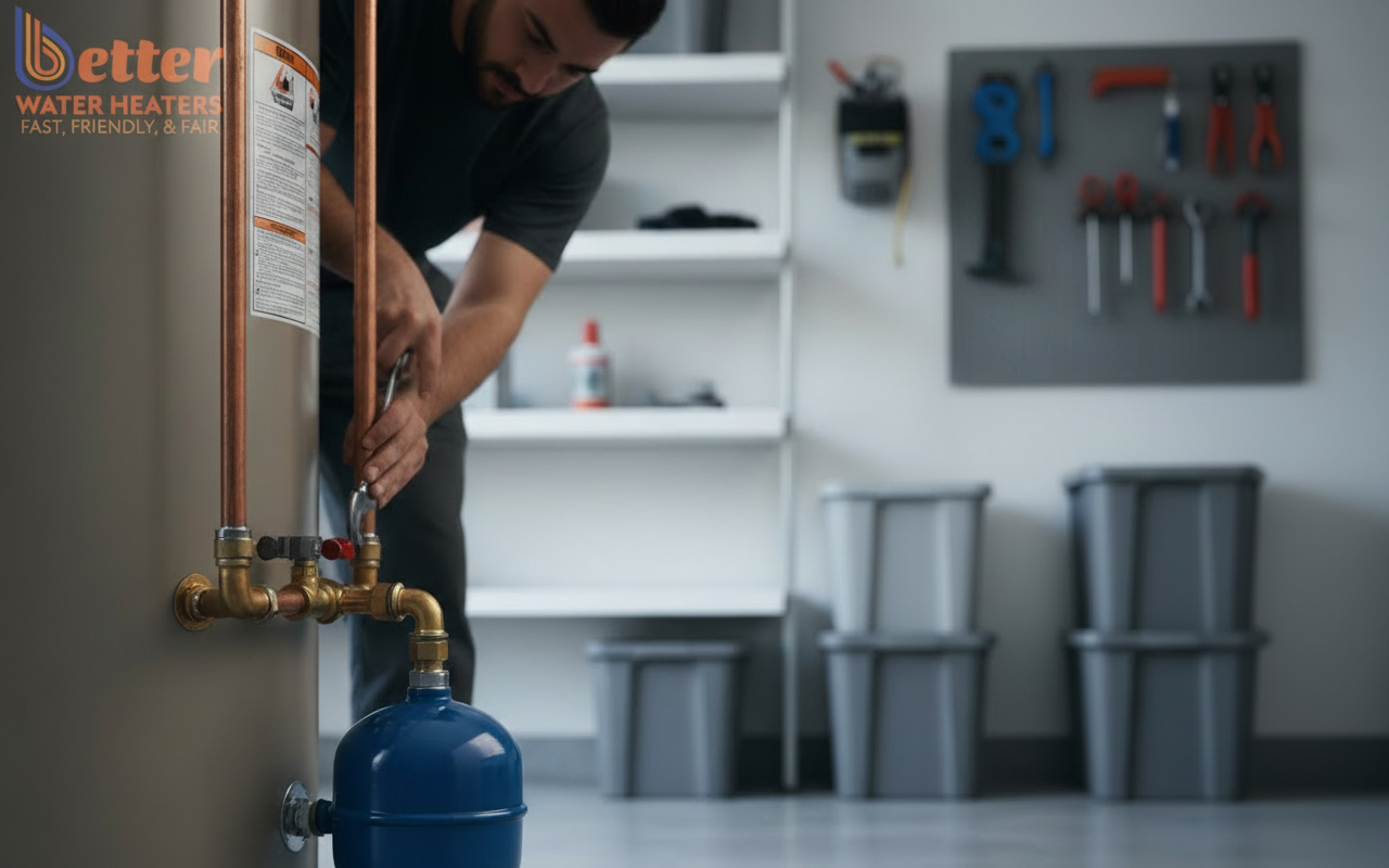 A properly installed thermal expansion tank on a home inspection water heater in San Jose