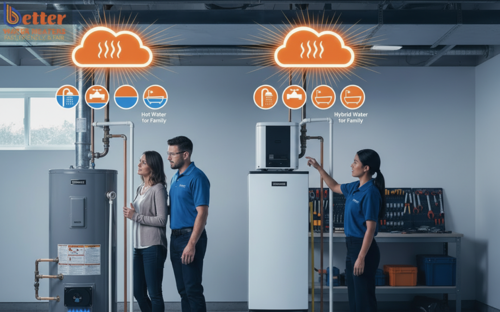 Comparison of hybrid water heater sizing and recovery rates for 4-person households