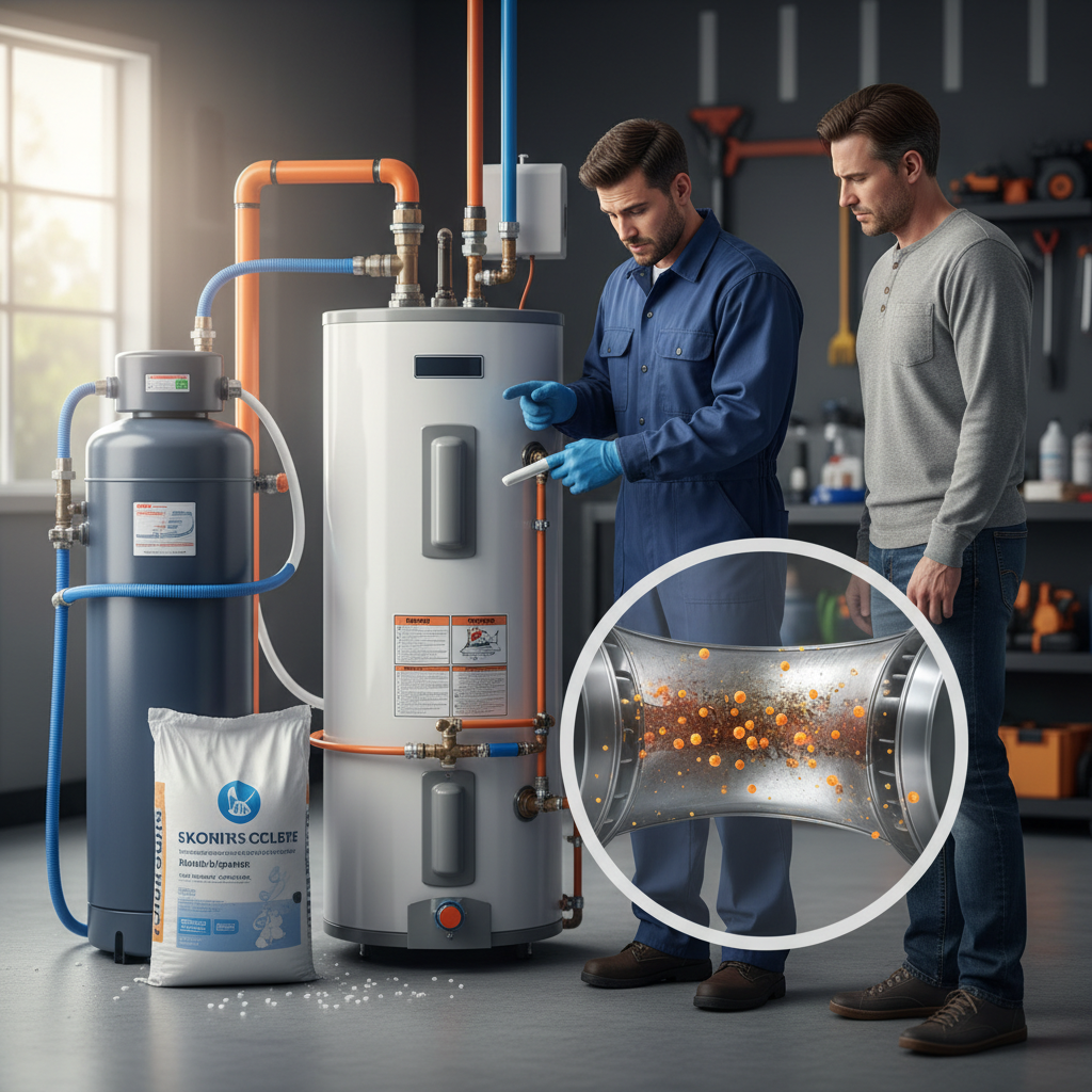 Infographic showing how water softeners accelerate water heater corrosion