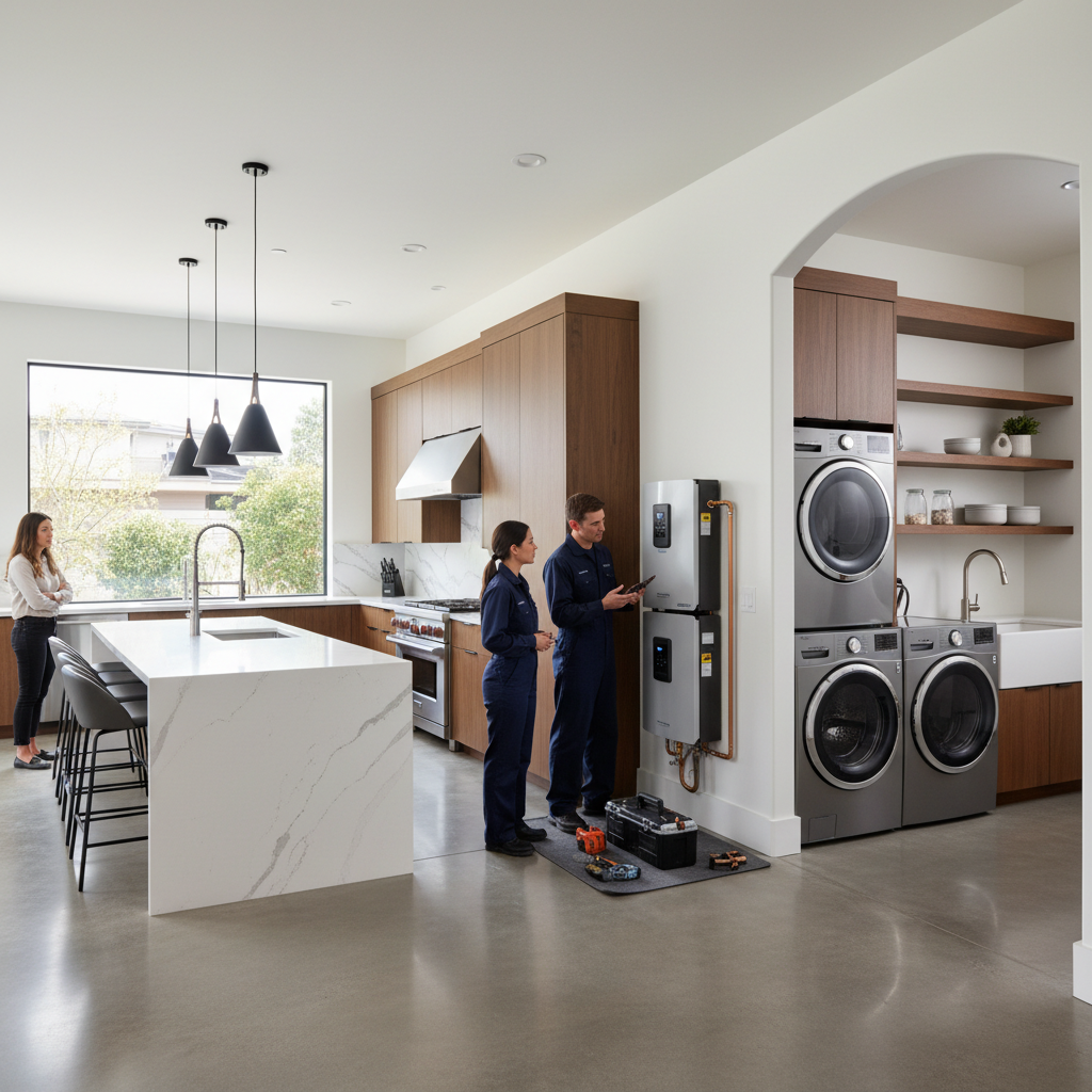 Modern Bay Area home with high-capacity water heating needs for multi-generational living
