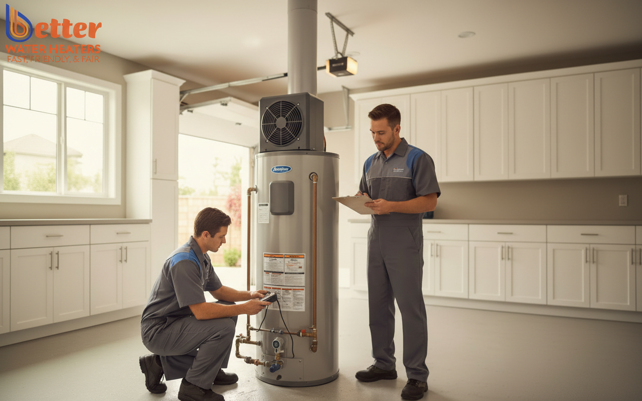 Professional installation and sizing a heat pump water heater in a Bay Area garage