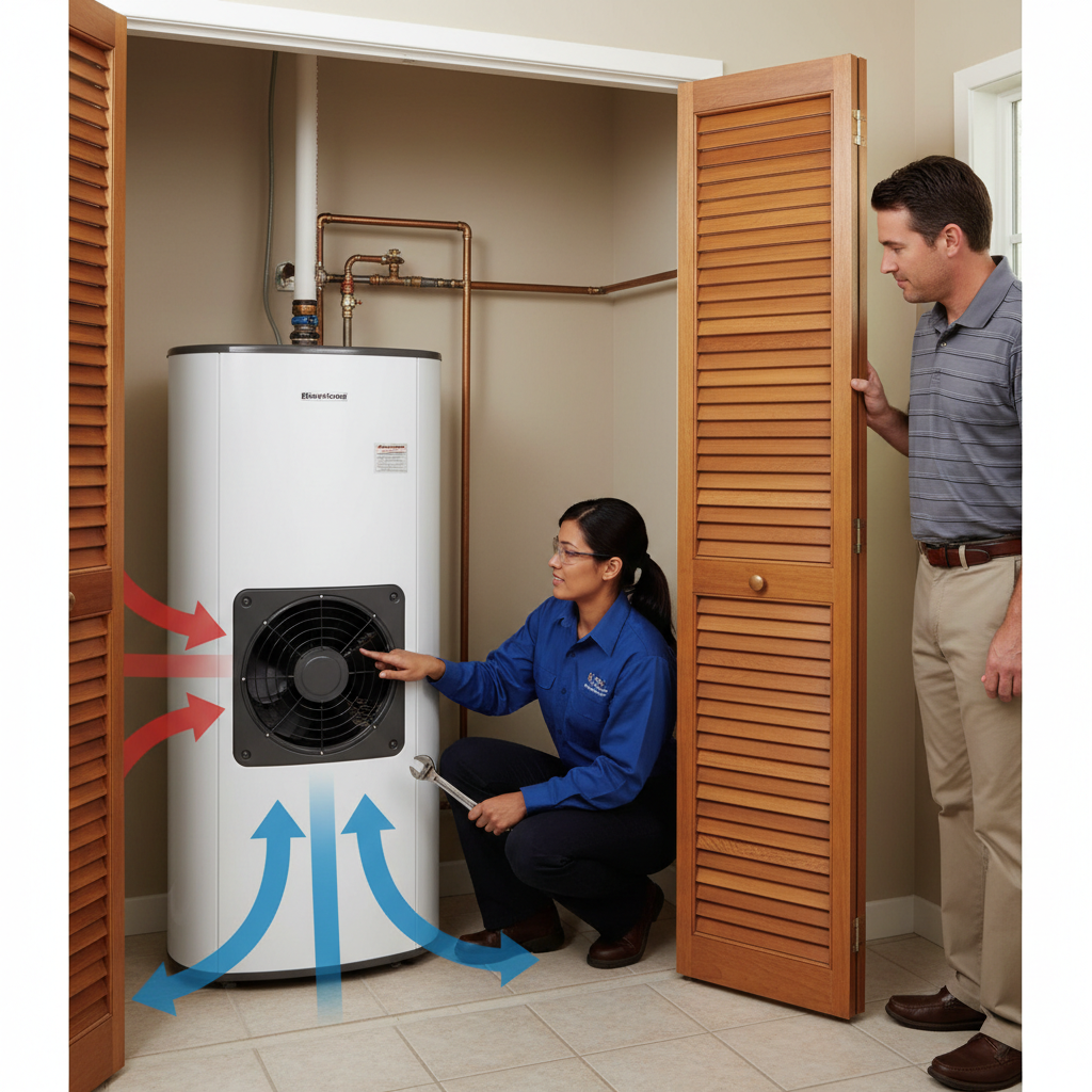 Diagram of a compact heat pump water heater with side ventilation