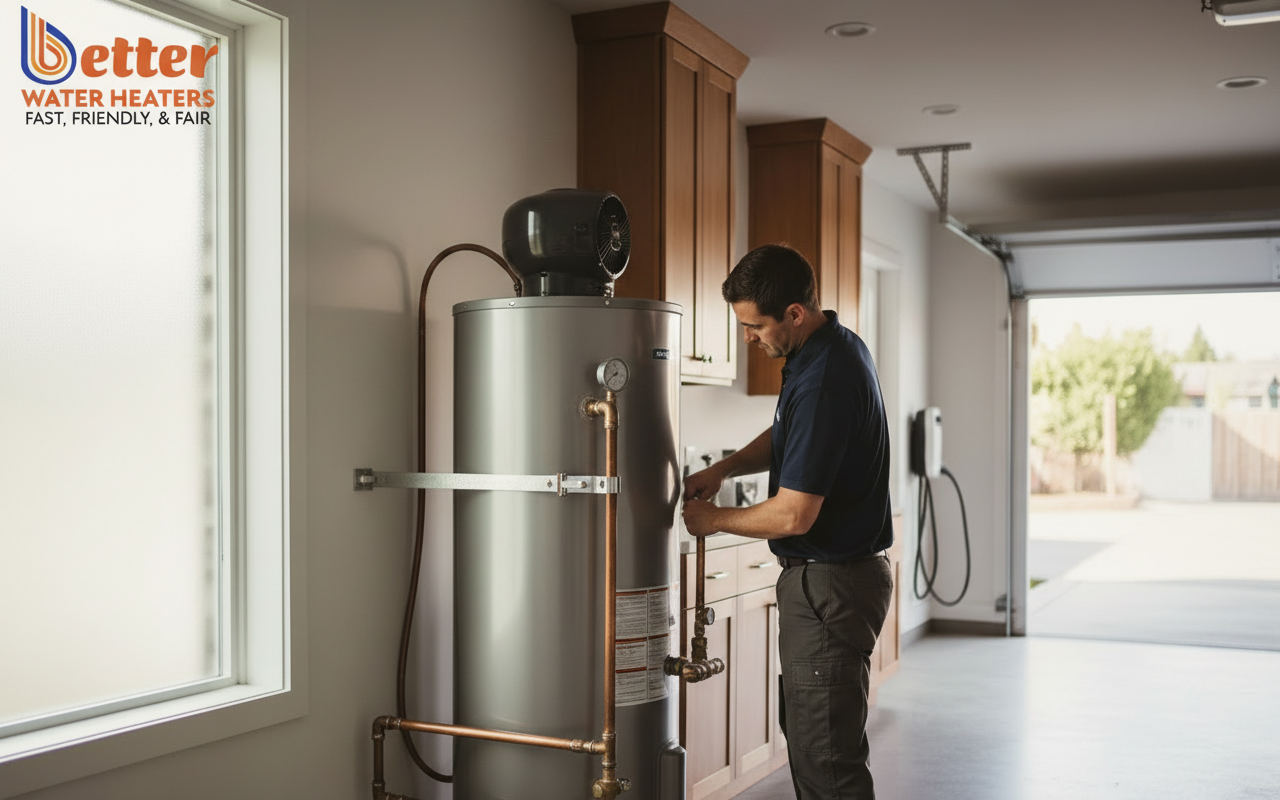 Professional installation of a heat pump water heater to comply with 2027 gas water heater regulations