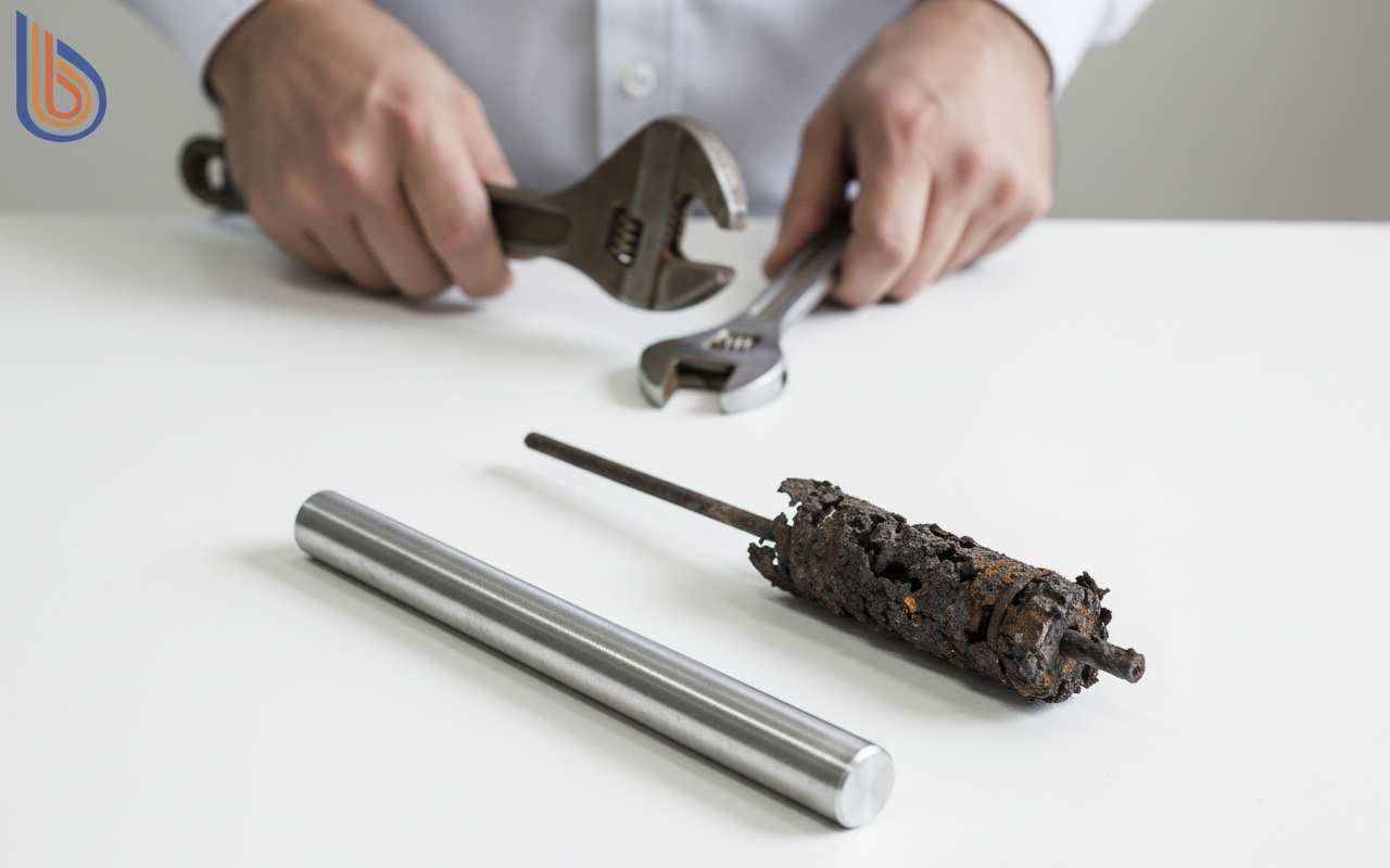 Comparison of new and old rods for anode rod maintenance in a water heater
