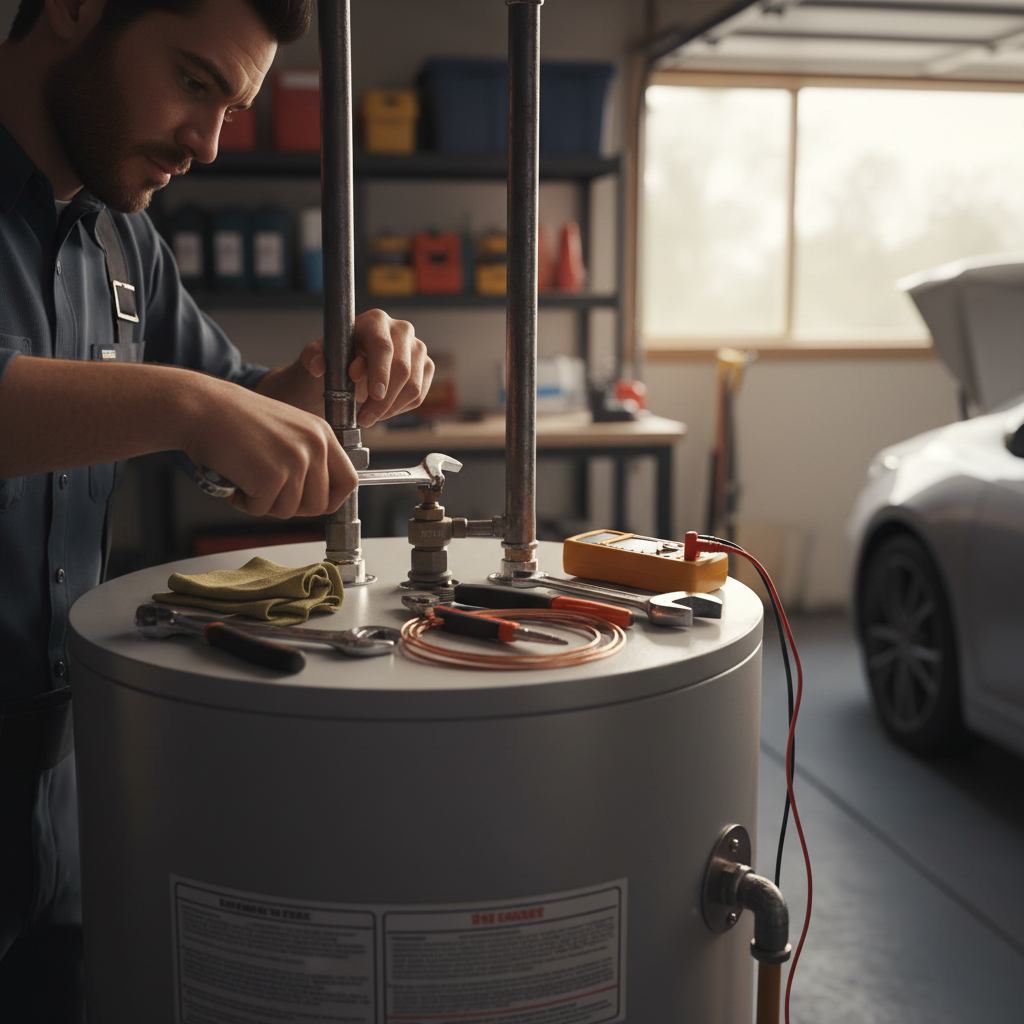 Professional water heater maintenance and anode rod replacement in a Bay Area home