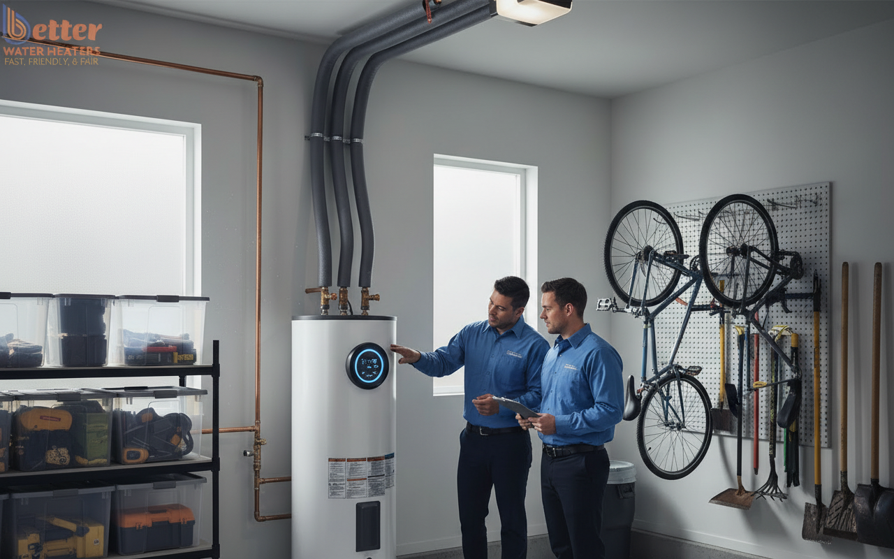 Modern heat pump water heater optimized for Bay Area micro-climates in a San Francisco home