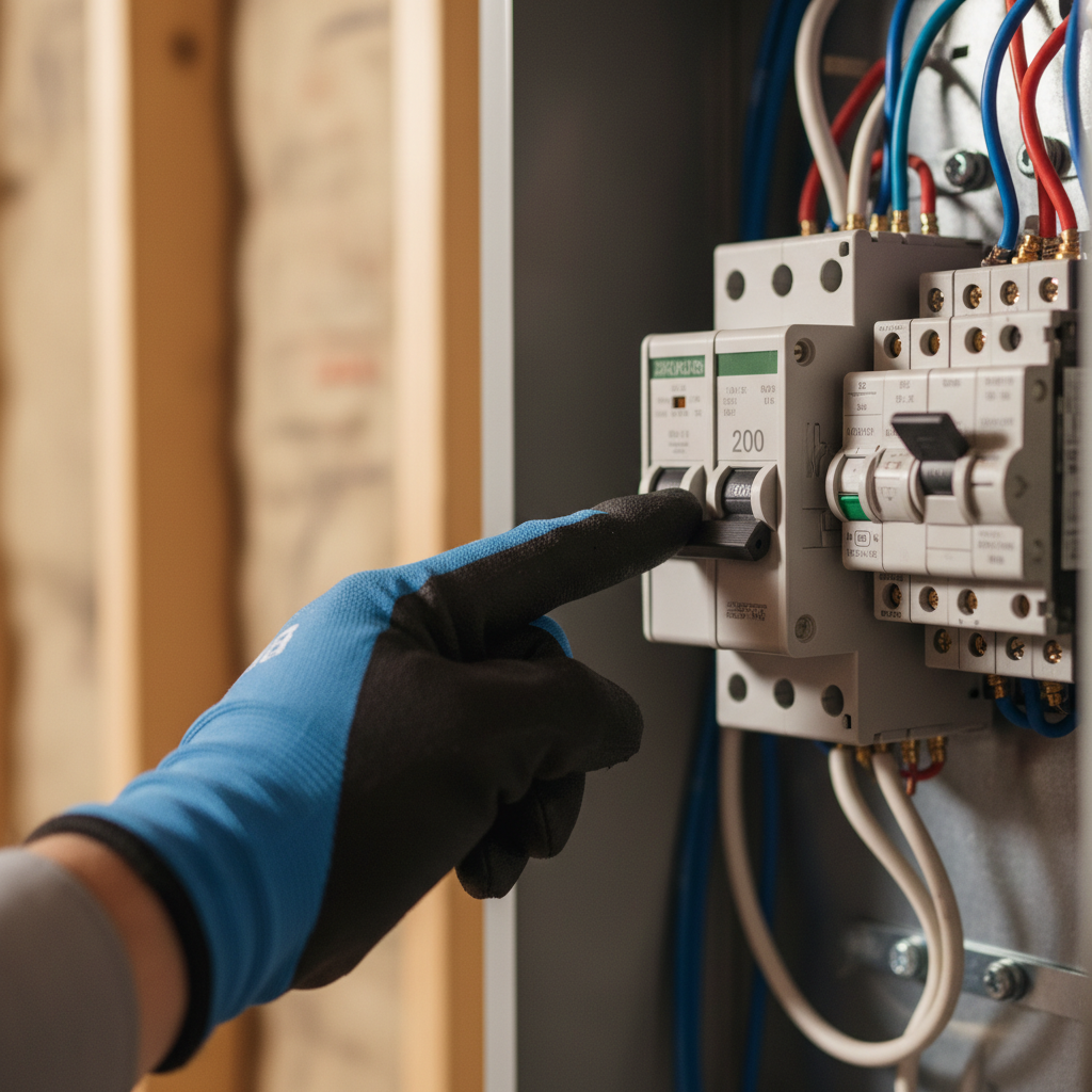 A 200-amp main breaker as part of an electric service upgrades project