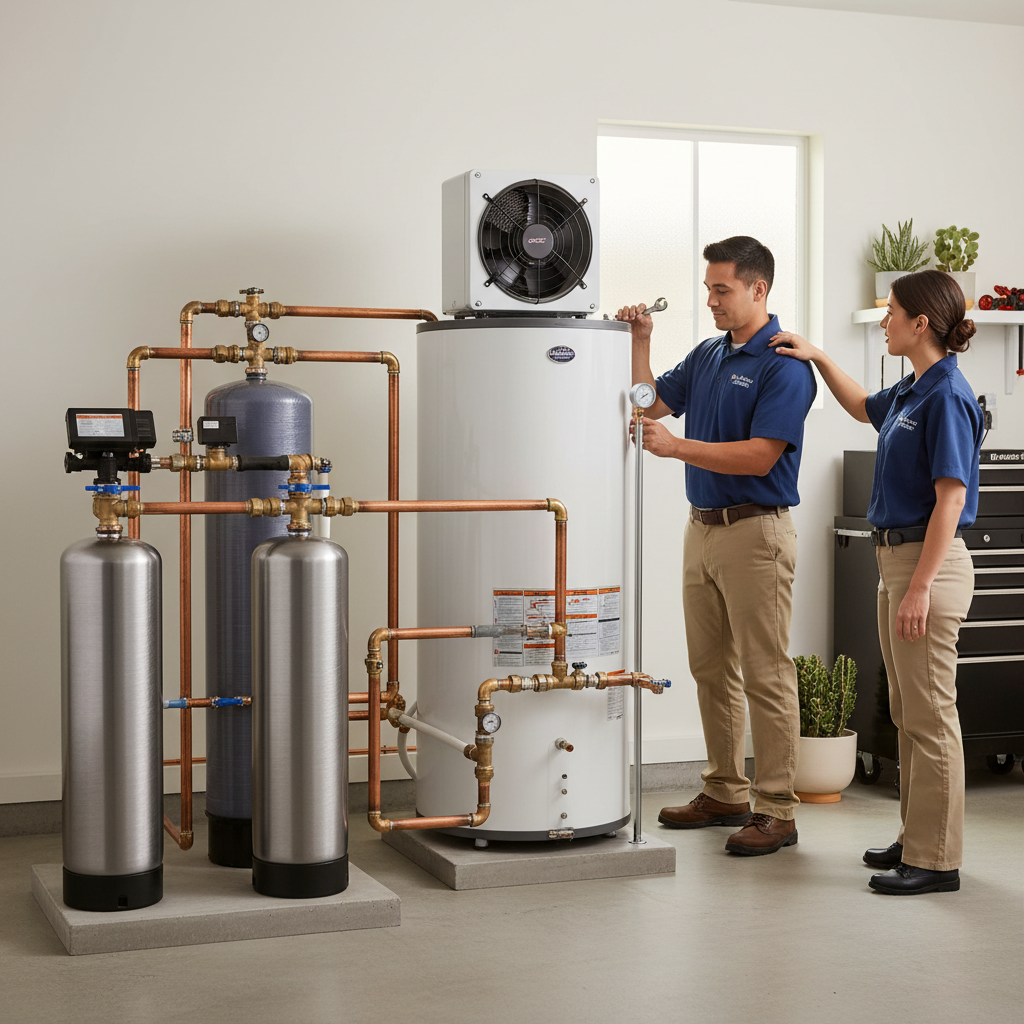 Modern water heater filtration system installed in a Bay Area home