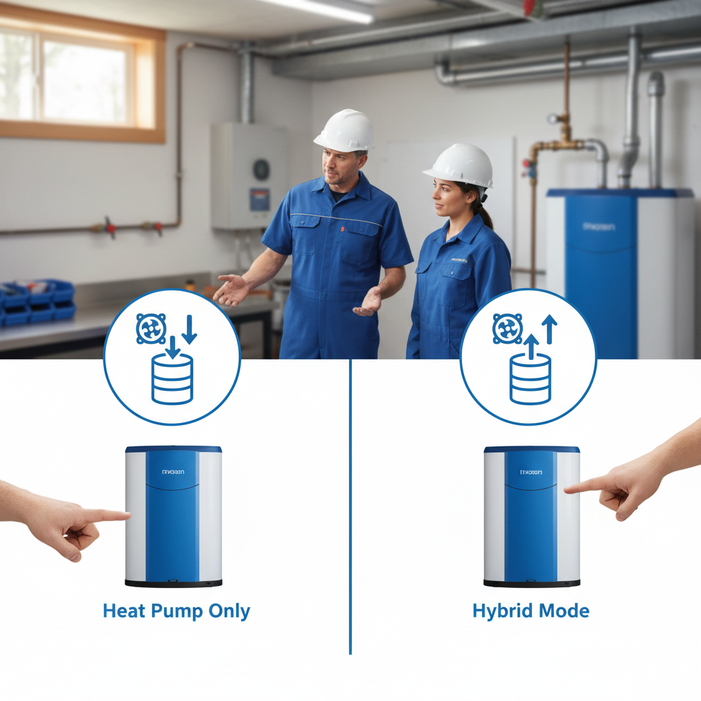 Comparison infographic of hybrid water heater efficiency vs heat pump only