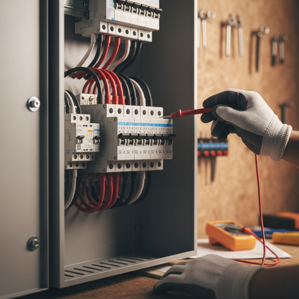 Electrical panel showing water heater power requirements and breakers