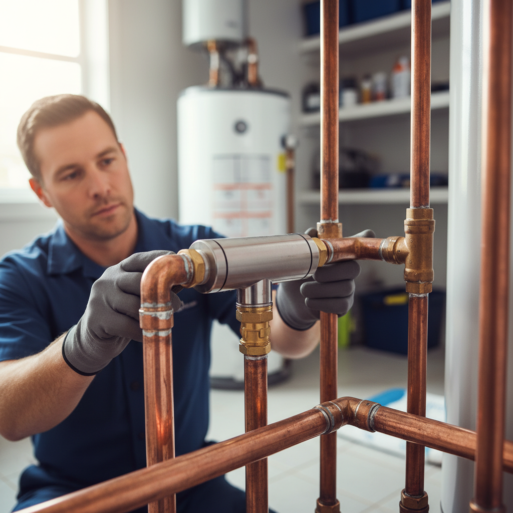 Professional installation of an external automatic shut-off valve on a main water line