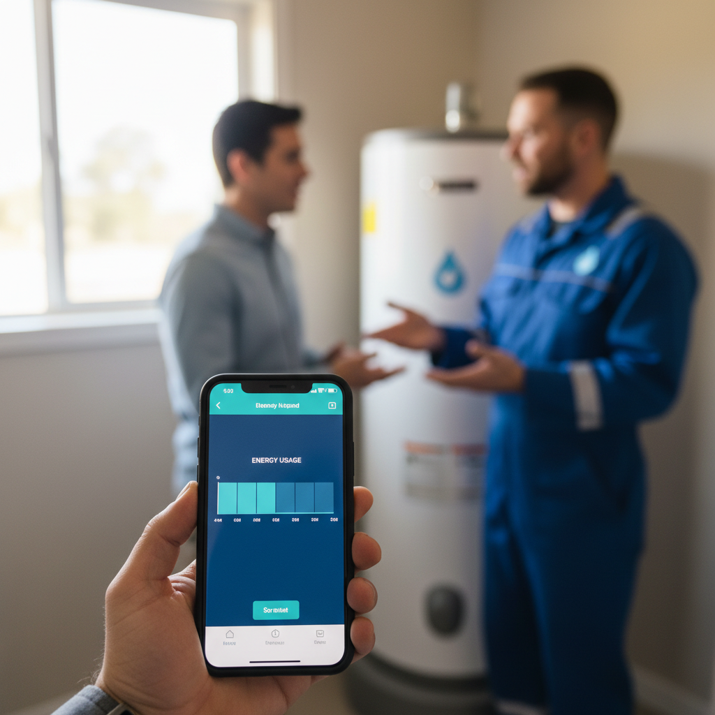 Smartphone app showing PG&E peak hours optimization for a water heater