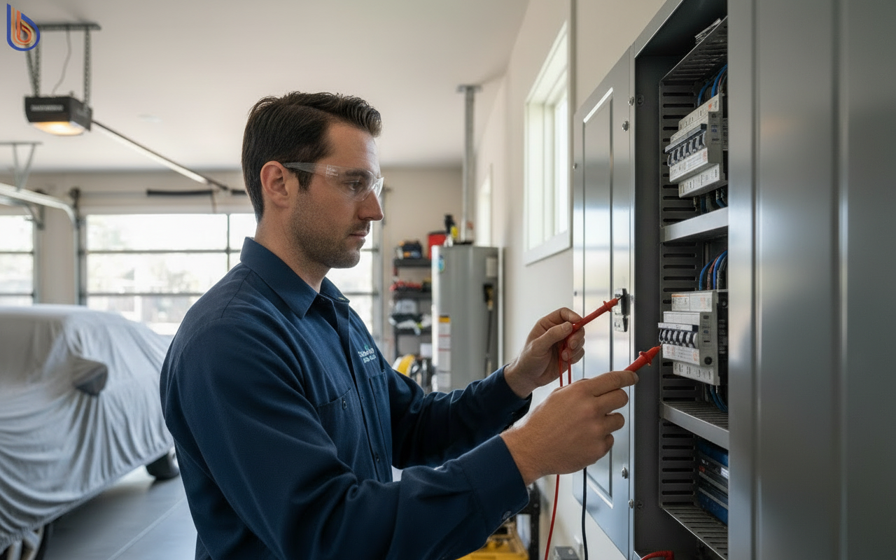 Technician performing a electrical load calculation for a pre-permit audit in a San Jose home