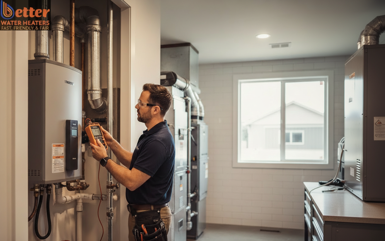 Professional plumber performing a venting audit for Bay Area mechanical closets using a digital manometer