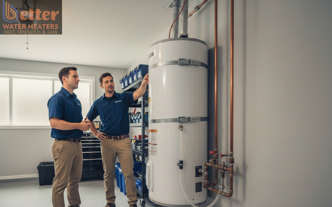A modern heat pump water heater installed for 2027 regulatory compliance in a San Jose home.