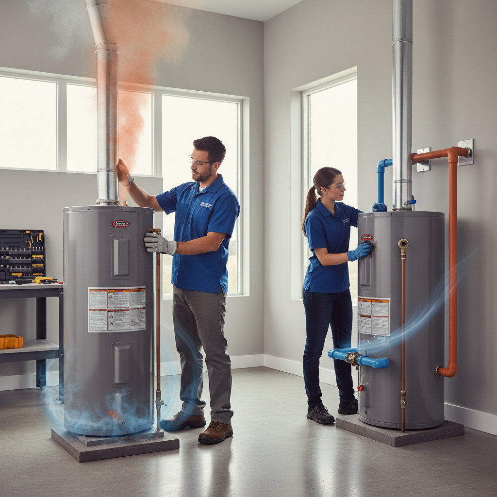 Infographic comparing water heater air supply methods for ADUs