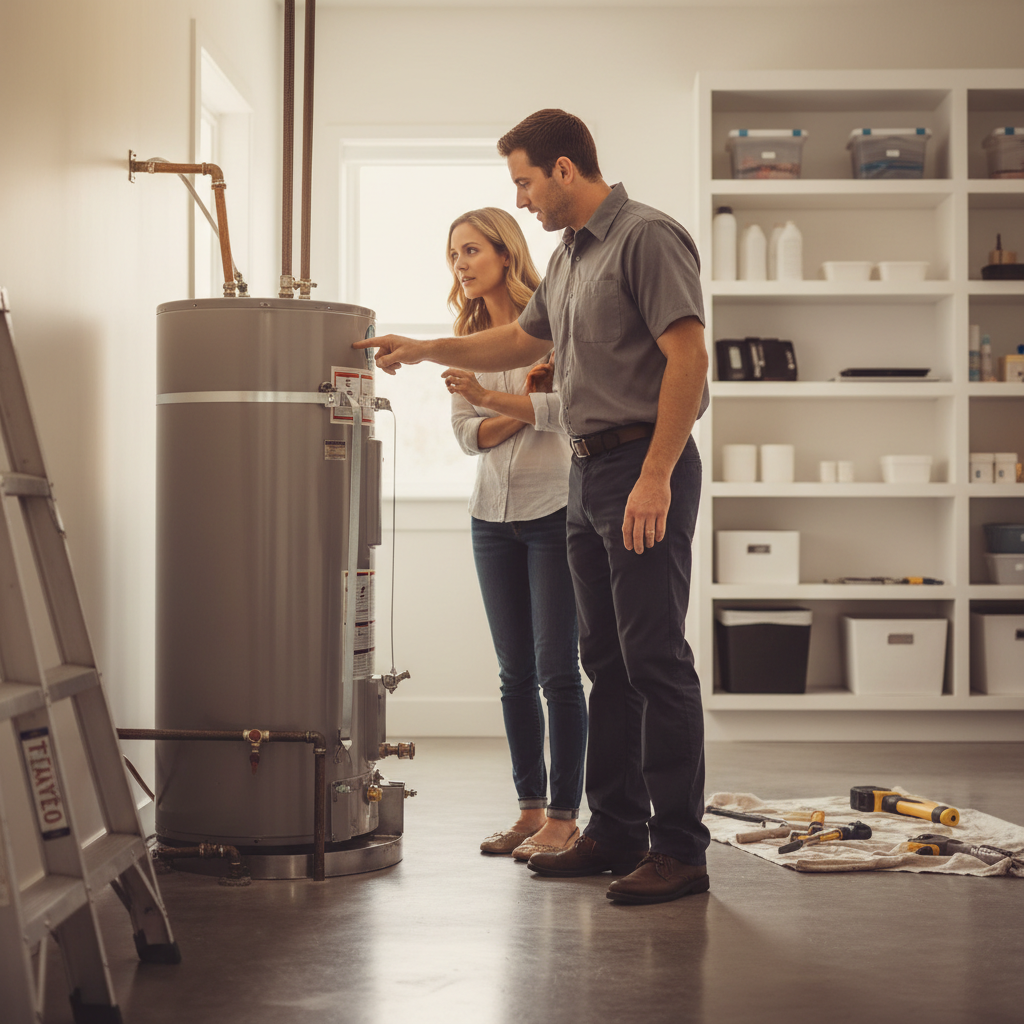Professional Compliance Inspection Better Water Heaters professional performing a water heater compliance inspection in the Bay Area.