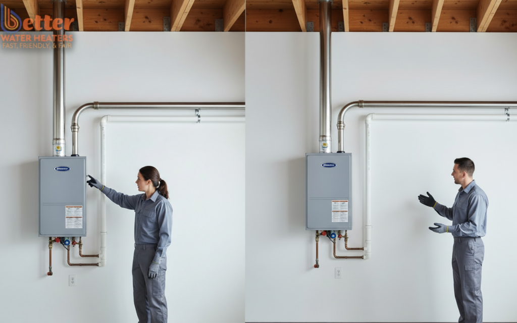 Comparison of condensing vs non-condensing tankless water heater cost of ownership and venting