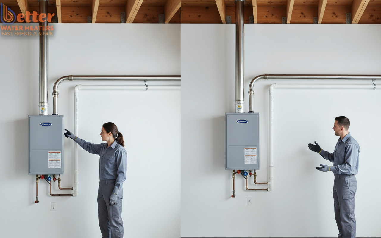 Comparison of condensing vs non-condensing tankless water heater cost of ownership and venting