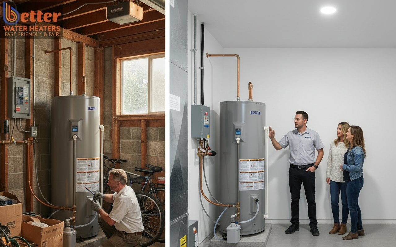 Comparison of heat pump retrofit installation in an older garage vs new construction mechanical room