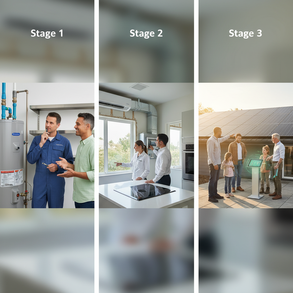 Infographic showing the 3-stage framework for home electrification roadmap