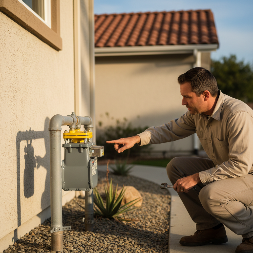 Automatic gas shut-off valve installed on a home gas meter for earthquake safety