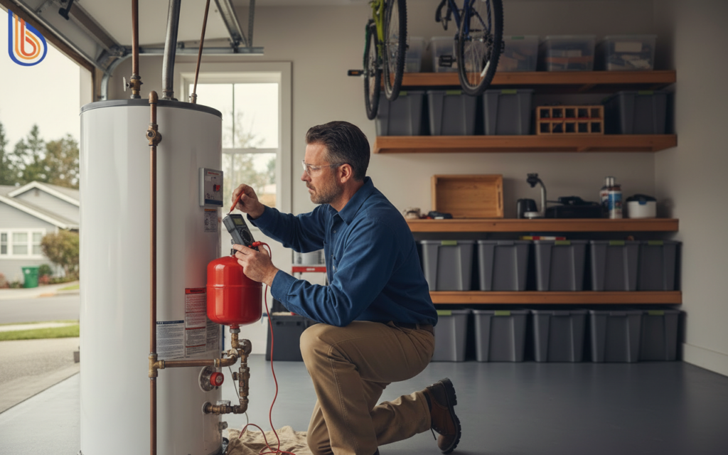 Professional performing a water heater health audit in a San Jose home