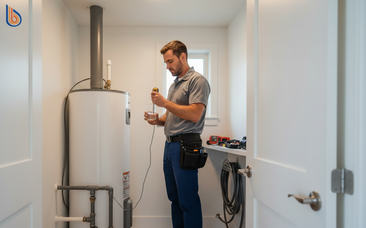 Technician performing a Cold Start Audit on an ADU water heater in the Bay Area